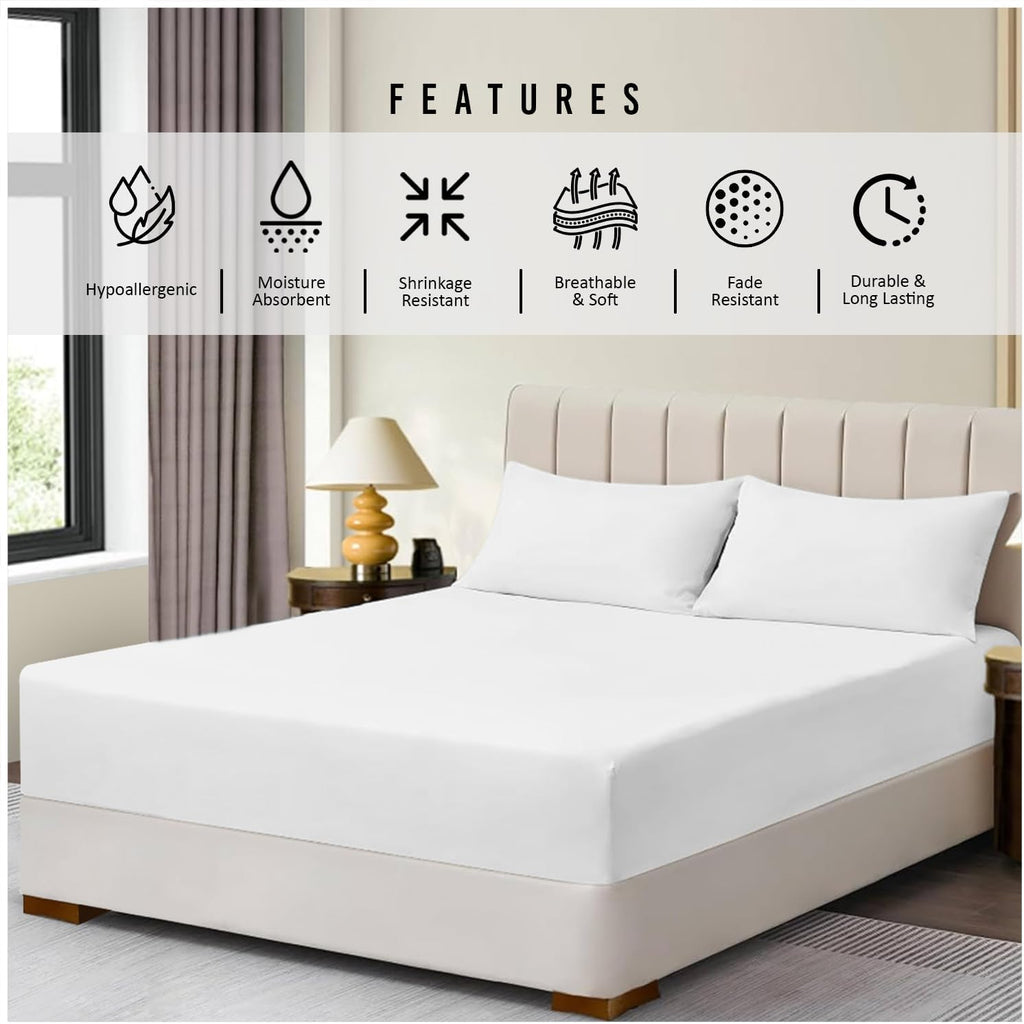 GC GAVENO CAVAILIA Super Dreamer King Size Fitted Sheet White - Plain Bedding Sheet With Elastic Corner - Polyester Fabric Bedsheet
