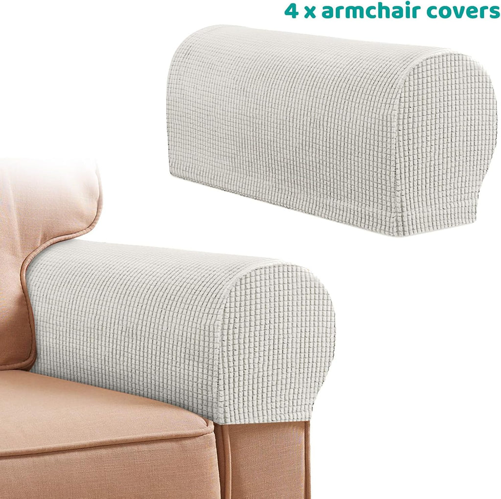 Armrest Chair Covers, Set of 4 Stretch Armrest Chair Anti-Slip Furniture Protector Slipcovers Chair Sofa Couch Protector Stretch Fit for Armchairs Sofa Couches Recliner (Lvory)