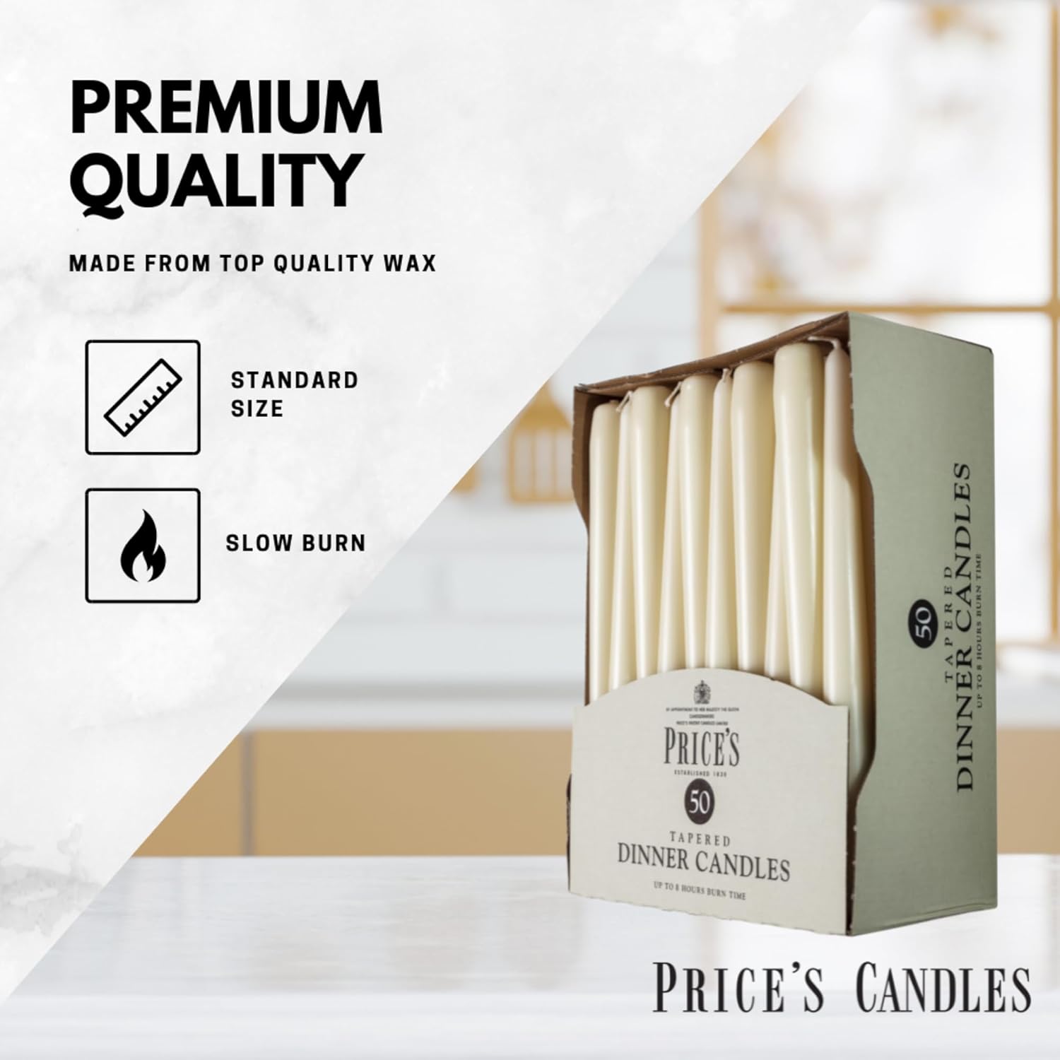 Candles Tapered Dinner Candles Ivory Unscented Wax Pack of 50 | 7 Hour Burn Time Elegant Long Candles for Home Decor, Events, Celebrations & Dining