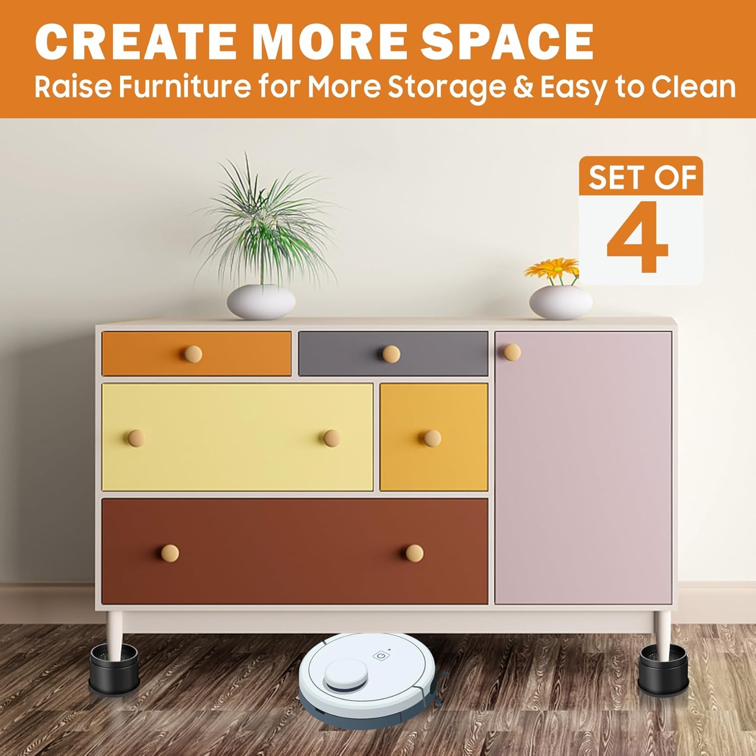 Bed Risers 2 Inch Round Stackable Furniture Risers Anti-Slip Chair Raisers for Sofas Couches Table Set of 4 Pack Black (2 Inch 4 Pack)