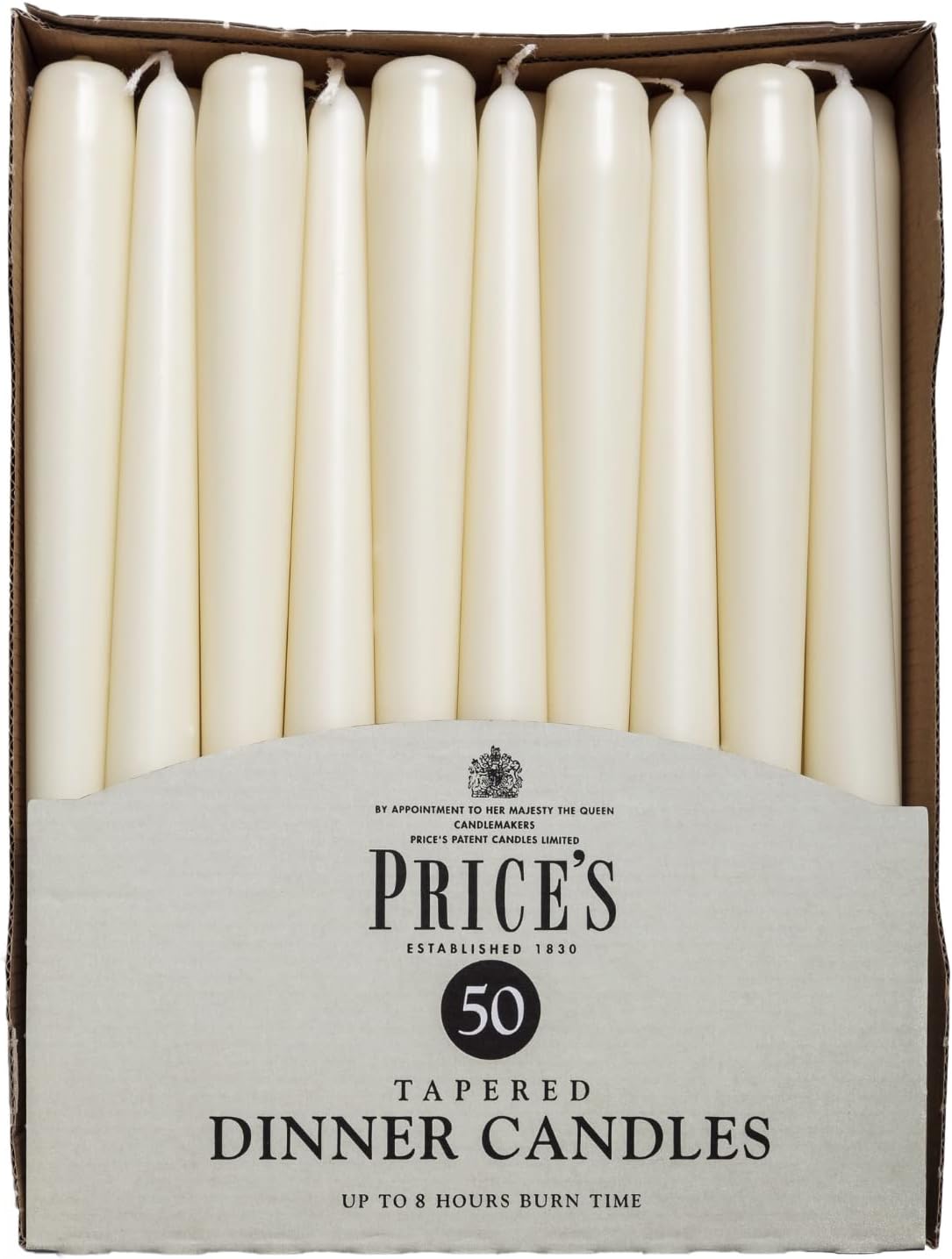 Candles Tapered Dinner Candles Ivory Unscented Wax Pack of 50 | 7 Hour Burn Time Elegant Long Candles for Home Decor, Events, Celebrations & Dining