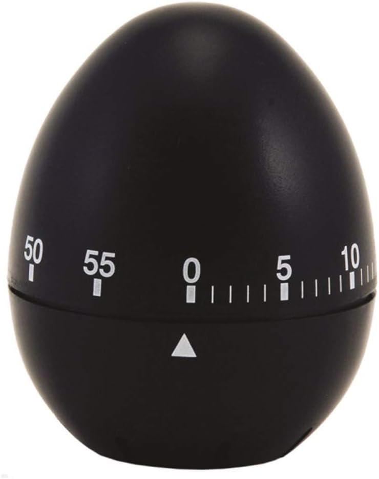 60 Minute Egg Shaped Timer, In a Black Colout with clear and easy to read White Markings, Perfect for Kitchen use and ideal for many tasks around the home