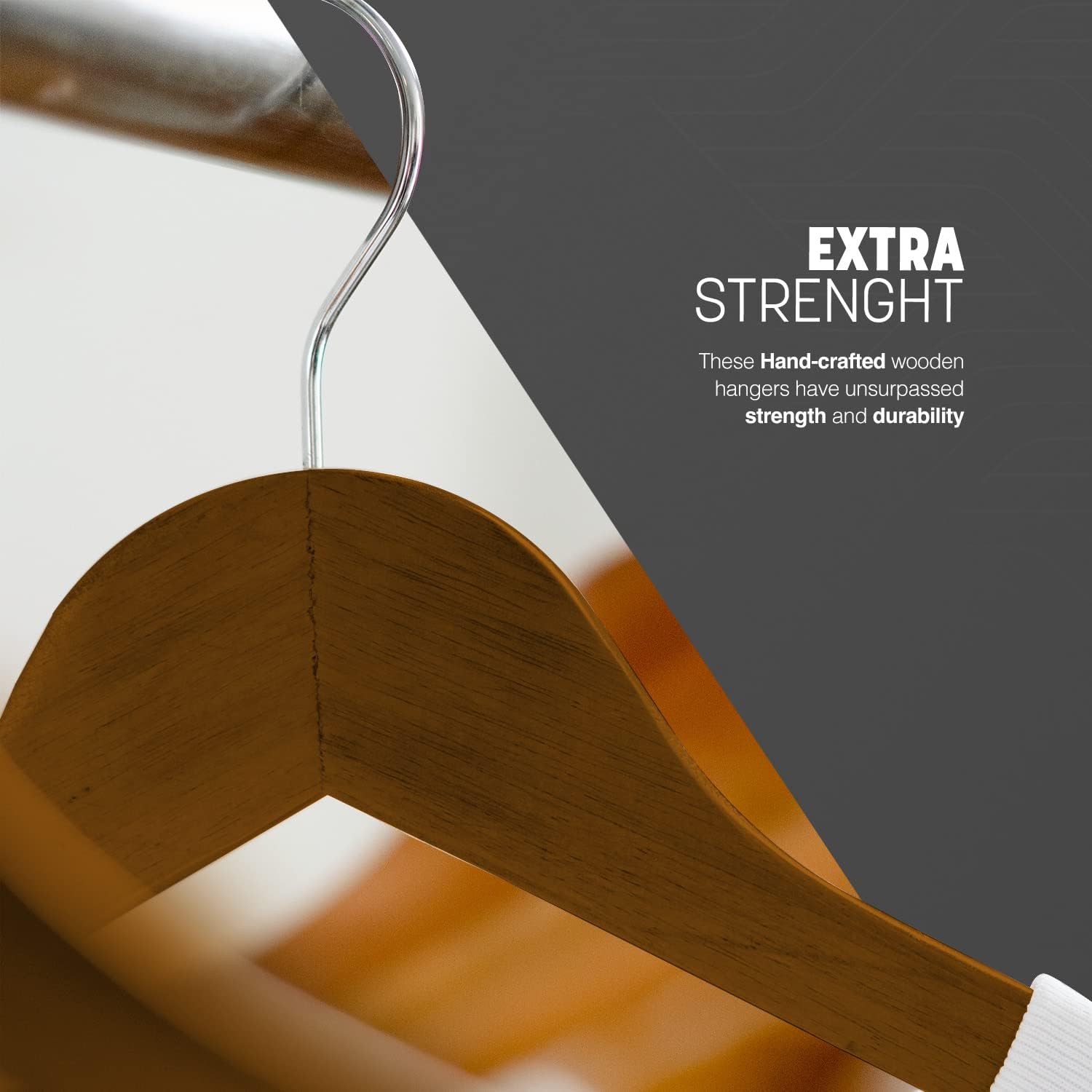 Strong Wooden Coat Hangers with 360 Degree Rotatory Hook & Round Trouser Bar & Shoulder Notches - Durable Wardrobe Space Saver - Suitable for Coat, Jacket, Suit, Jumper (Walnut, 20 Pack)