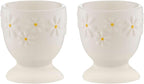 Daisy Set of 2 Egg Cups | Ceramic Egg Holders with Embossed Daisy Design | Dishwasher & Microwave Safe