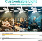 50CM LED Ceiling Fan with Remote, E27 Screw in Light, 6 Speeds, 3 Colours Stepless Dimming 2000 Lumens, Timer for Bedroom, Kitchen, Garage