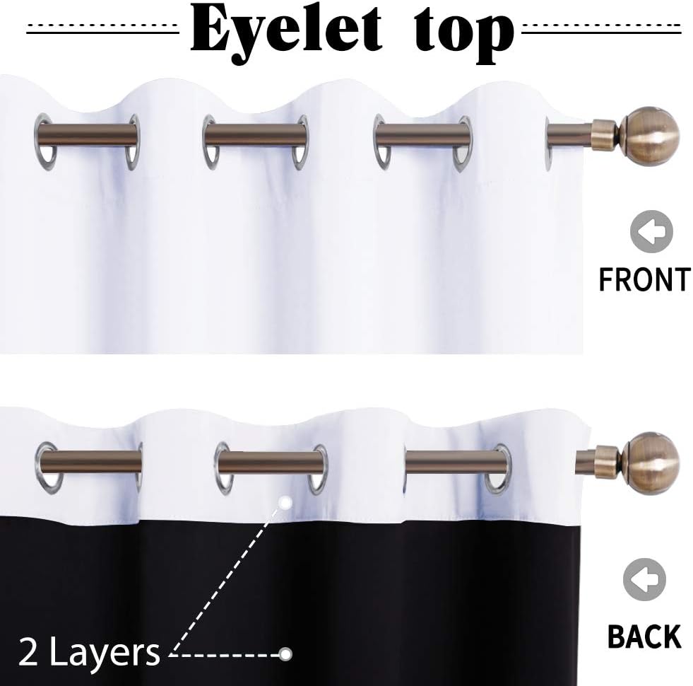 PONY DANCE 100% Blackout Double-Layer Curtains with Liner - Thermal Insulated 66x90 Inch Long Curtains for Bedroom Living Room, Energy Energy & Noise Reducing, White Grommet Blackout Drapes, 2 Panels