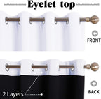 PONY DANCE 100% Blackout Double-Layer Curtains with Liner - Thermal Insulated 66x90 Inch Long Curtains for Bedroom Living Room, Energy Energy & Noise Reducing, White Grommet Blackout Drapes, 2 Panels