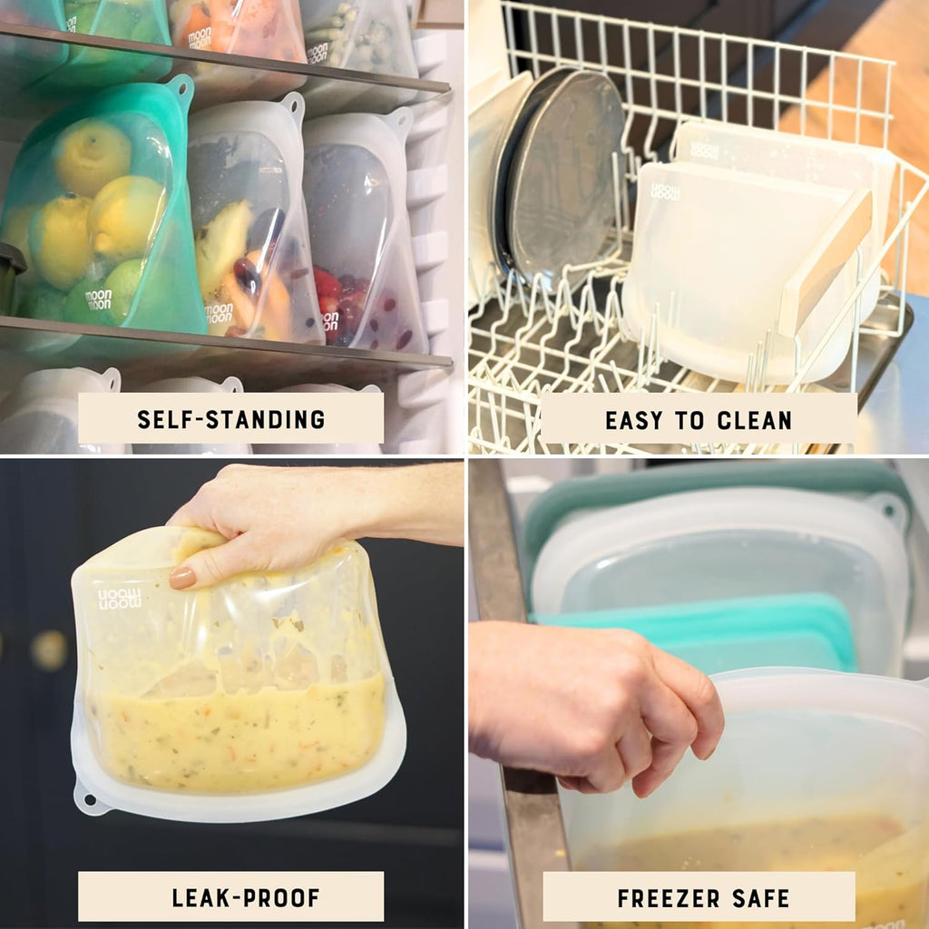 Free Standing Silicone Pouch Bags | Reusable SIlicone Freezer Bags (Clear - 1200ml)