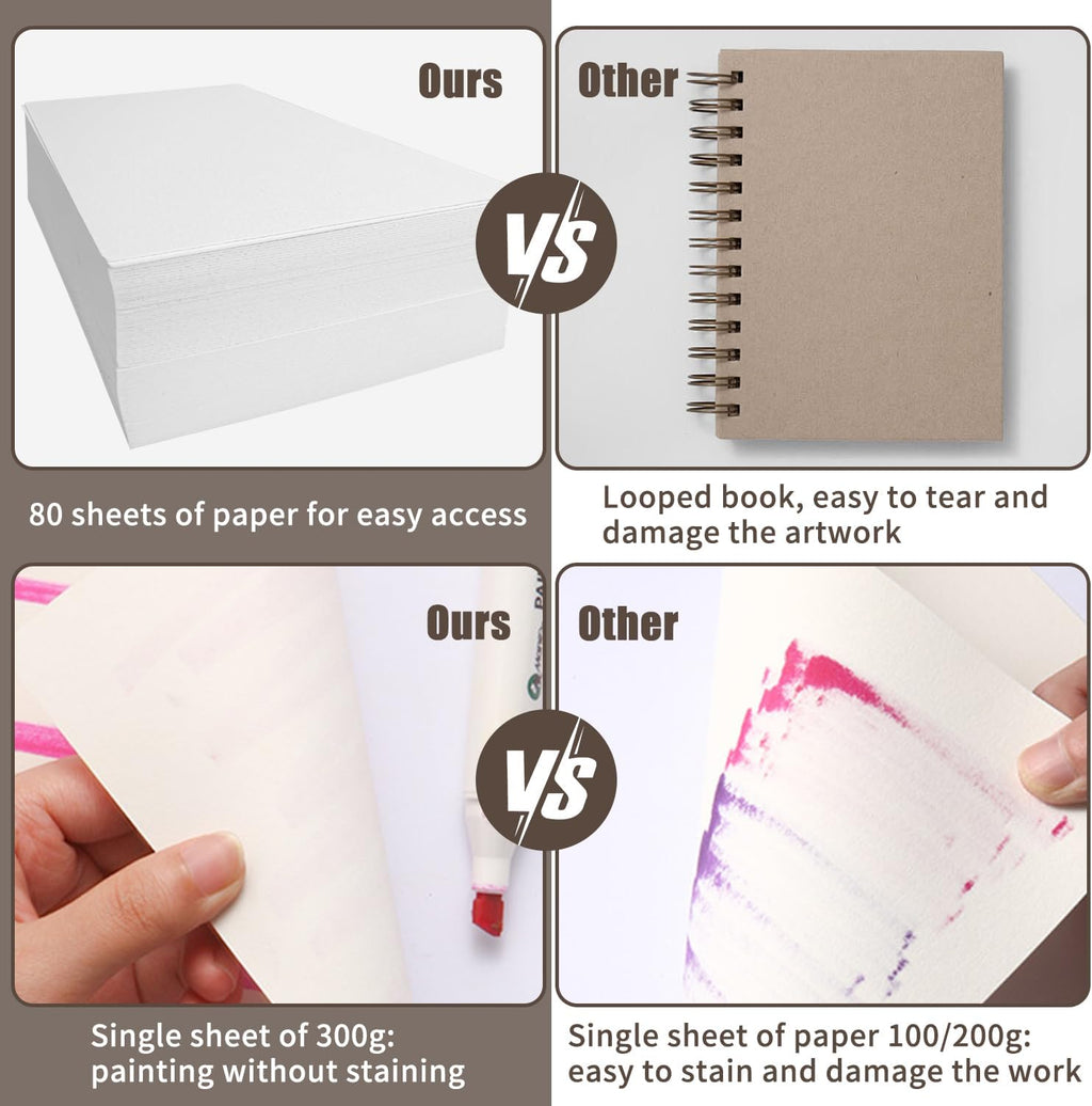 80 Sheets Watercolour Paper Bulk, 140 lb/300 GSM Cotton Cold Press Water Colour Paper for Students Adults Artists Drawing Painting Supplies Postcards, White, 5" x 7"