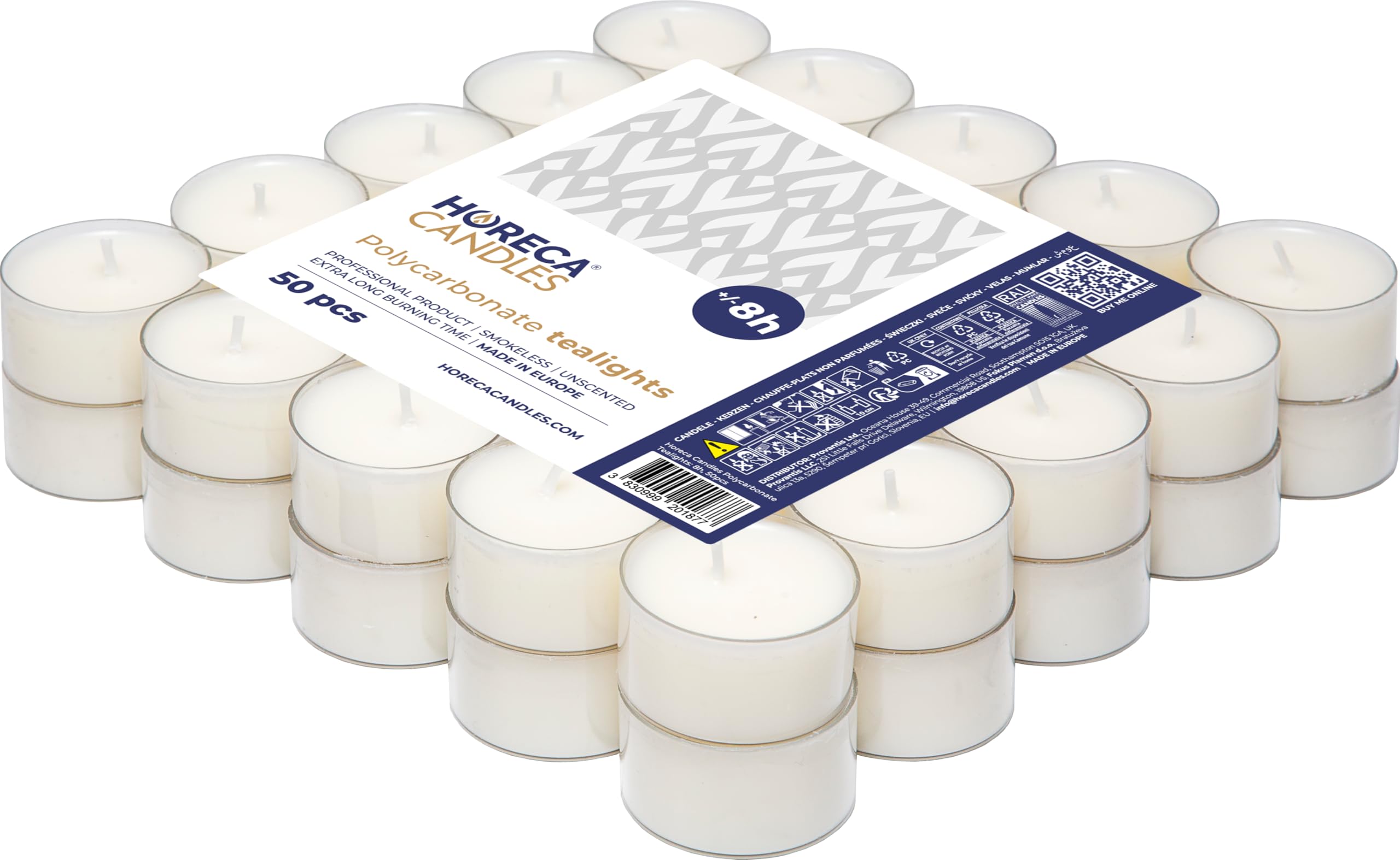 Tea Light Candles in Clear Cup 50 Pack - 8 Hours Burn Time -White Wax - Smokeless, Dripless, Unscented Candles Bulk Main image