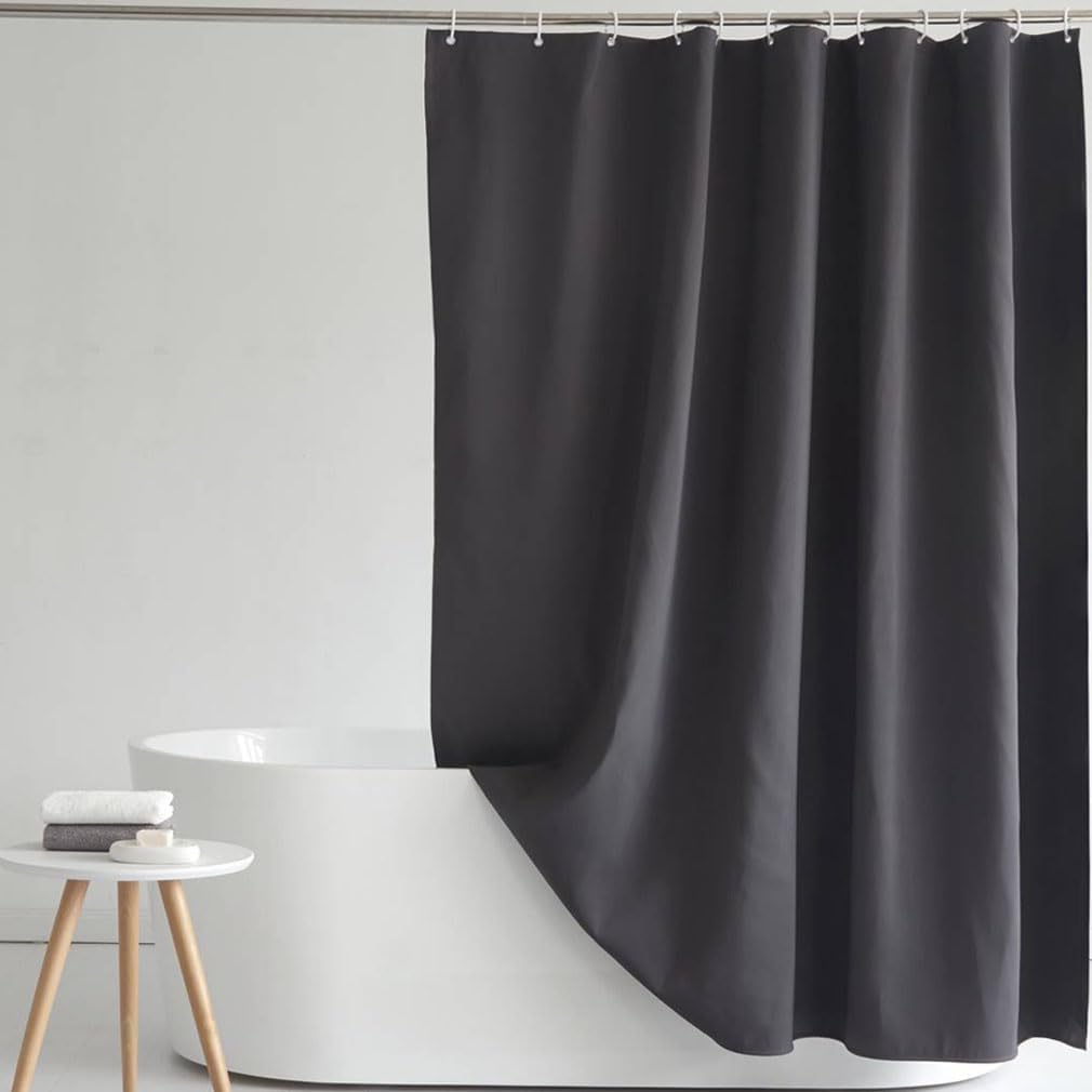 Shower Curtain for Bathroom, Water and Mould Resistant PEVA Bathroom Curtain with Grommets & 12 Hooks, Machine Washable, 180 x 180 cm (71 x 71 Inch), Black