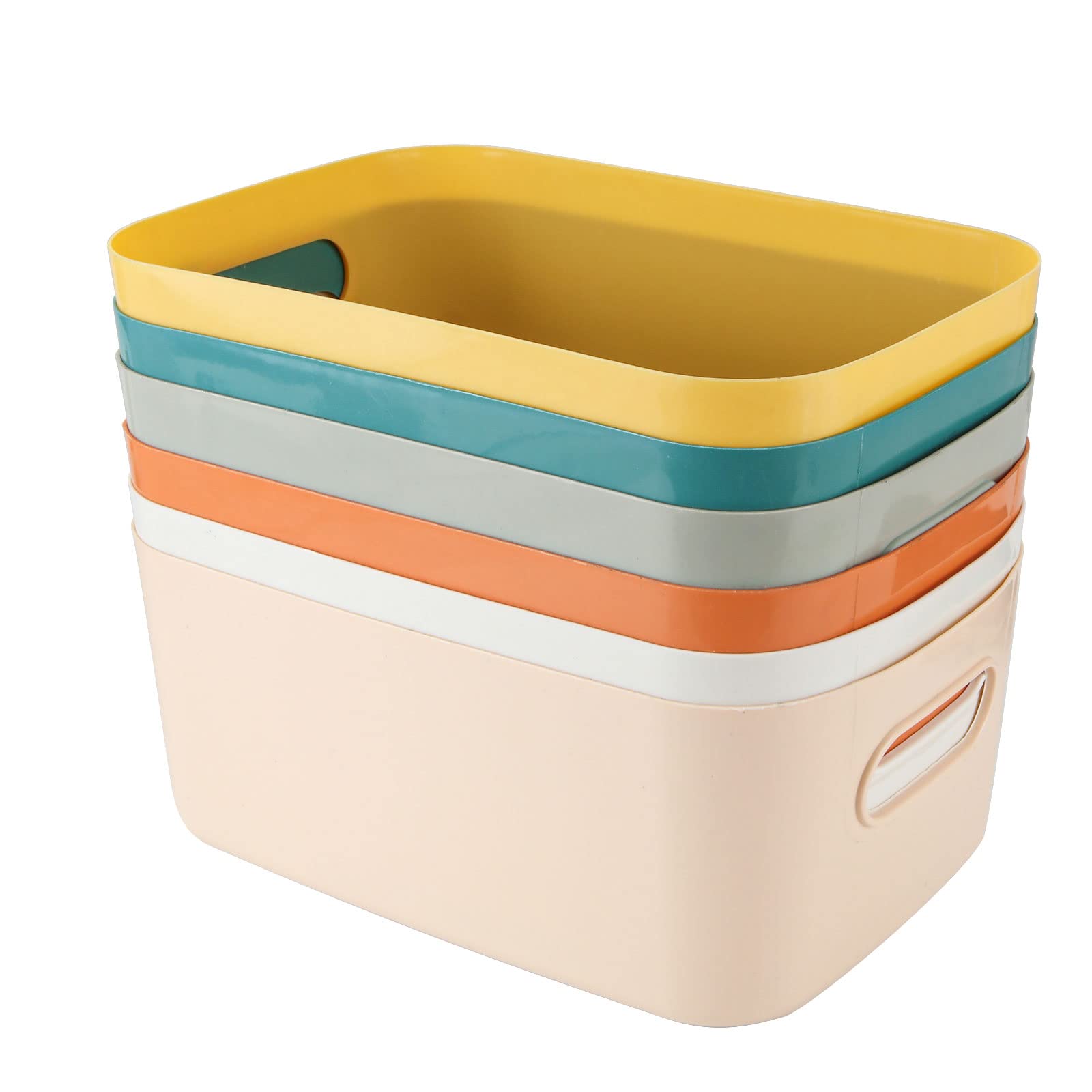 6Pcs Plastic Storage Boxes, Multiple Colors Storage Baskets, 24x16x9cm Storage Boxes for Kitchen, Cupboard, Office, Bathroom, Toy, Durable Home Tidy Open Storage Bins with Handles Main image