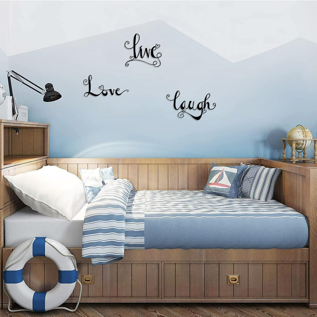 3 Pieces Black Metal Letter Sign Decor 'Live Laugh Love' WordArt Wall Art Decor for Home Indoor Outdoor Bedroom Living room Bathroom and Office