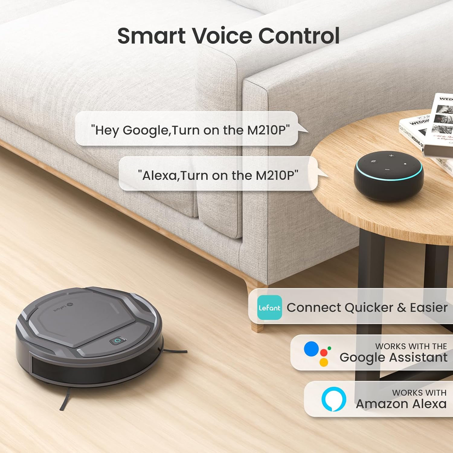 M210P Grey Robot Vacuum Cleaner Remote Control, Small Robot Robotic Vacuum 7.8cm Thin 28cm DIA, 2200 Pa Suction, Alexa Voice Control Self-Charging Robotic Vacuum Ideal for Pet Hair Hard Floor