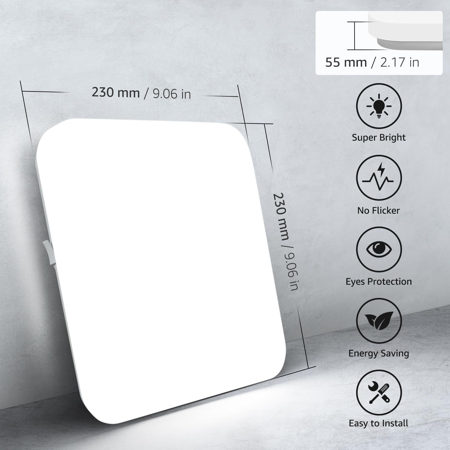 Ceiling Lights 24W, 2400lm Super Bright Square LED Ceiling Light, Daylight White 5000K, IP44 Waterproof Bathroom Light, for Office, Living Room, Bedroom, Kitchen, Hallway, Porch