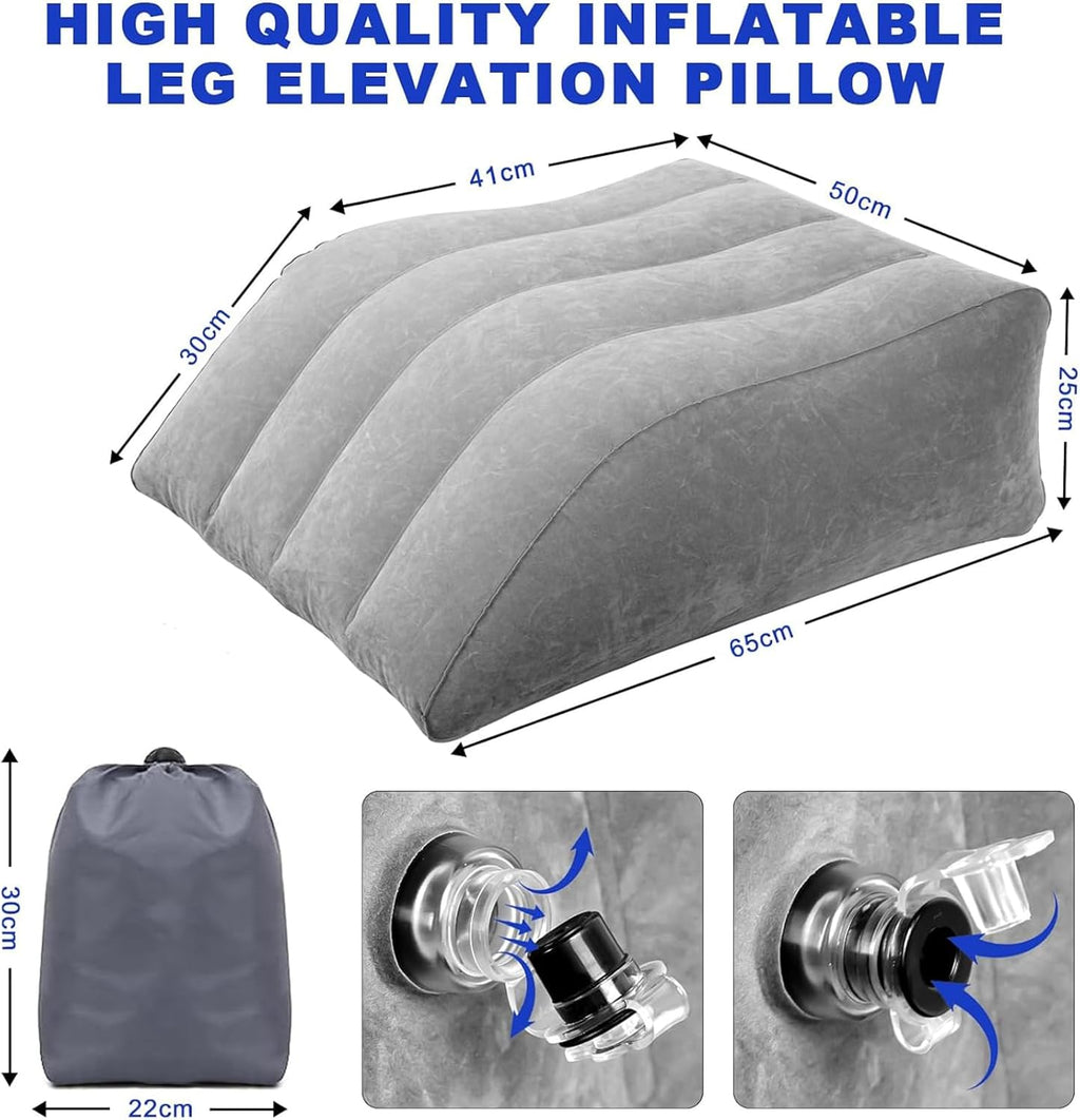 Leg Elevation Pillow,Inflatable Wedge Pillows,Knee Pillow, Leg Pillow with Inflator and Storage Bag,Leg Support Pillow for Bed,Improve Circulataion,Suitable for improving Sleep Quality (Grey)