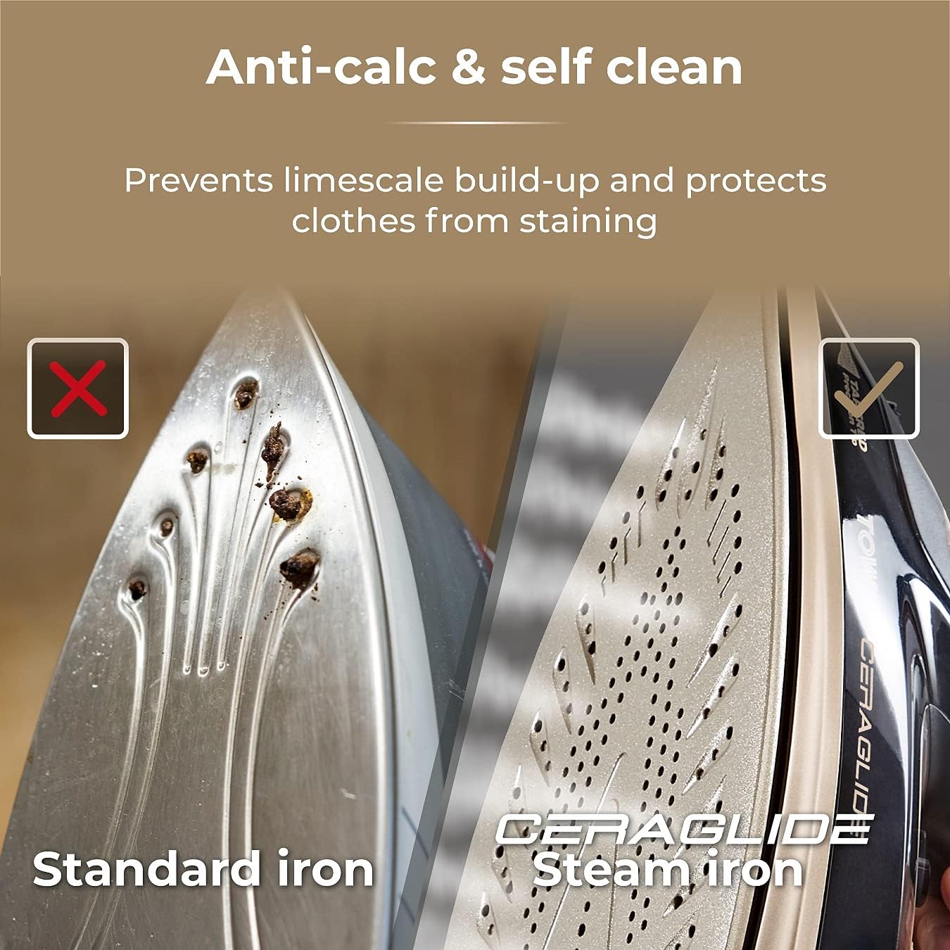 T22021GLD Ceraglide Steam Iron with Fast Heat-Up, Long Power Cord, 3100W, Black and Gold
