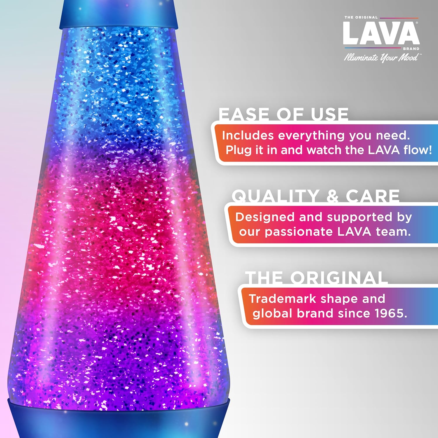Lamp Northern Lights 2160, Tri-colour Globe, Silver Glitter, Decorative Base and Cap, Original 14.5 inch LAVA® Motion Lamp to Illuminate Your Mood