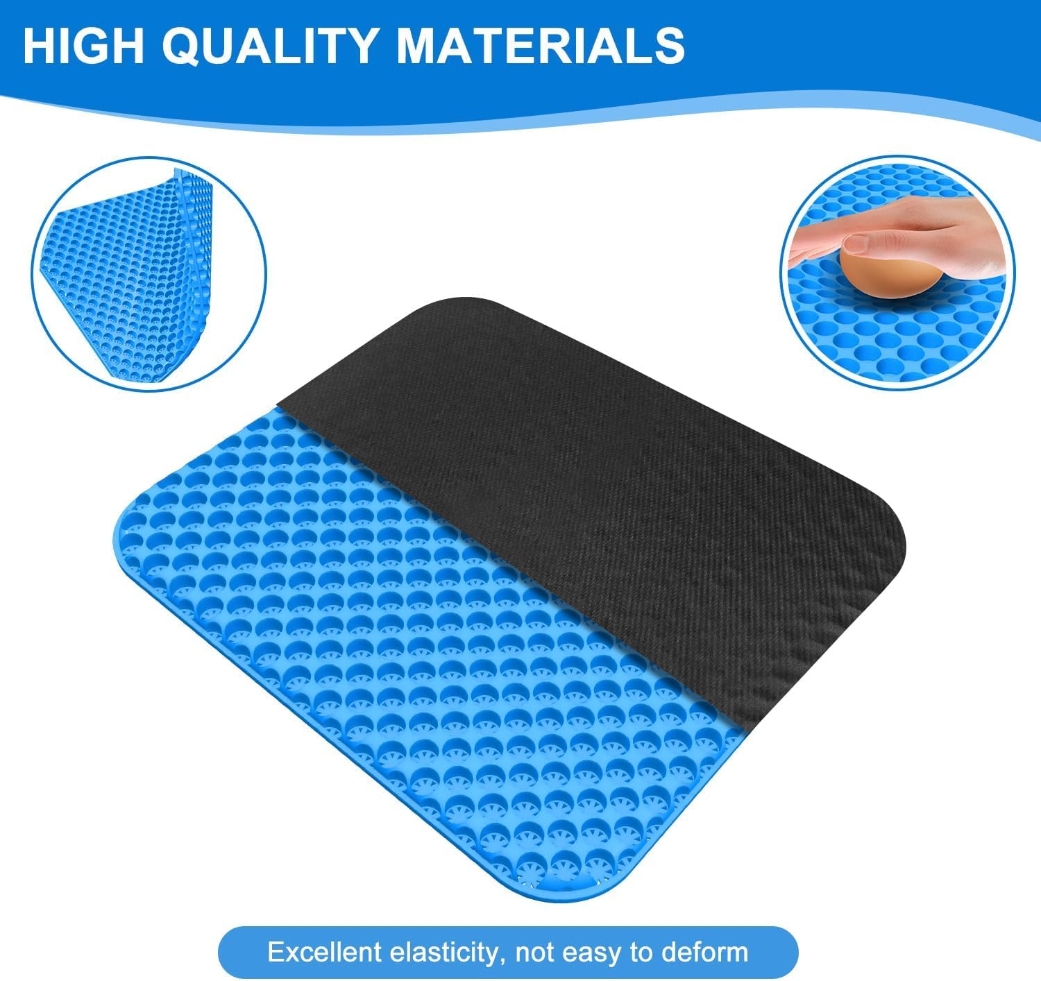 TOEVE Large Gel Seat Cushion For Long Sitting With Non-Slip Covers,Soft & Breathable For Chair,Gaming,Car,Office,Desk Chair and Wheelchair,Office Pads (45 x 45cm-Grey) (40 x 35 x 2.5 cm-Blue)