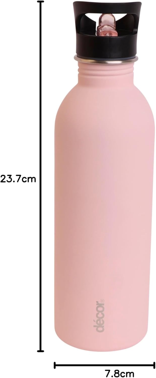Snap n Seal 1L Stainless Steel Water Bottle with Straw, BPA Free - Leakproof Metal Flask with Carry Handle for School, Travel, Work & Gym - Ideal Drinking Bottle for Kids & Adults - Pink