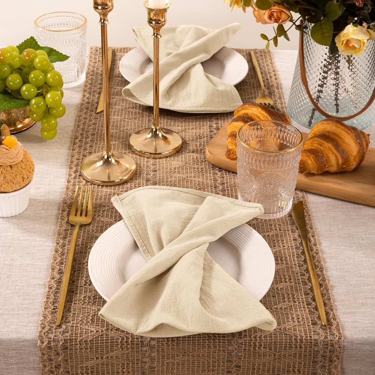 Boho Christmas Table Runner Macrame Farmhouse 95 Inch Burlap Jute Bamboo Coffee Table Runner Rustic Table Cover Dresser Scarf for Christmas Dining Kitchen Table Centerpiece Decor