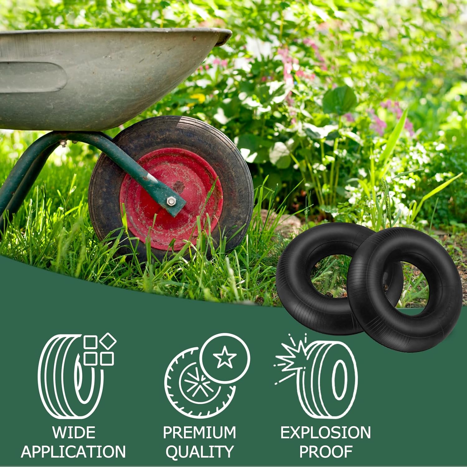 4.10/3.50-4 Inner Tube, 2Pcs 410/350-4 Replacement Inner Tubes with Standard Bent Valve Universal Fits for Wheelbarrow Hand Trucks Lawn Movers Garden Utility Cart Trolley
