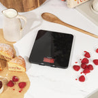 1150 BKDR Digital Kitchen Scales, Stylish Glass Design, Cooking Scale for Home/Kitchen, Measures Liquids & Fluids, Metric/Imperial, Add & Weigh Function, Red Easy Read Display, Black