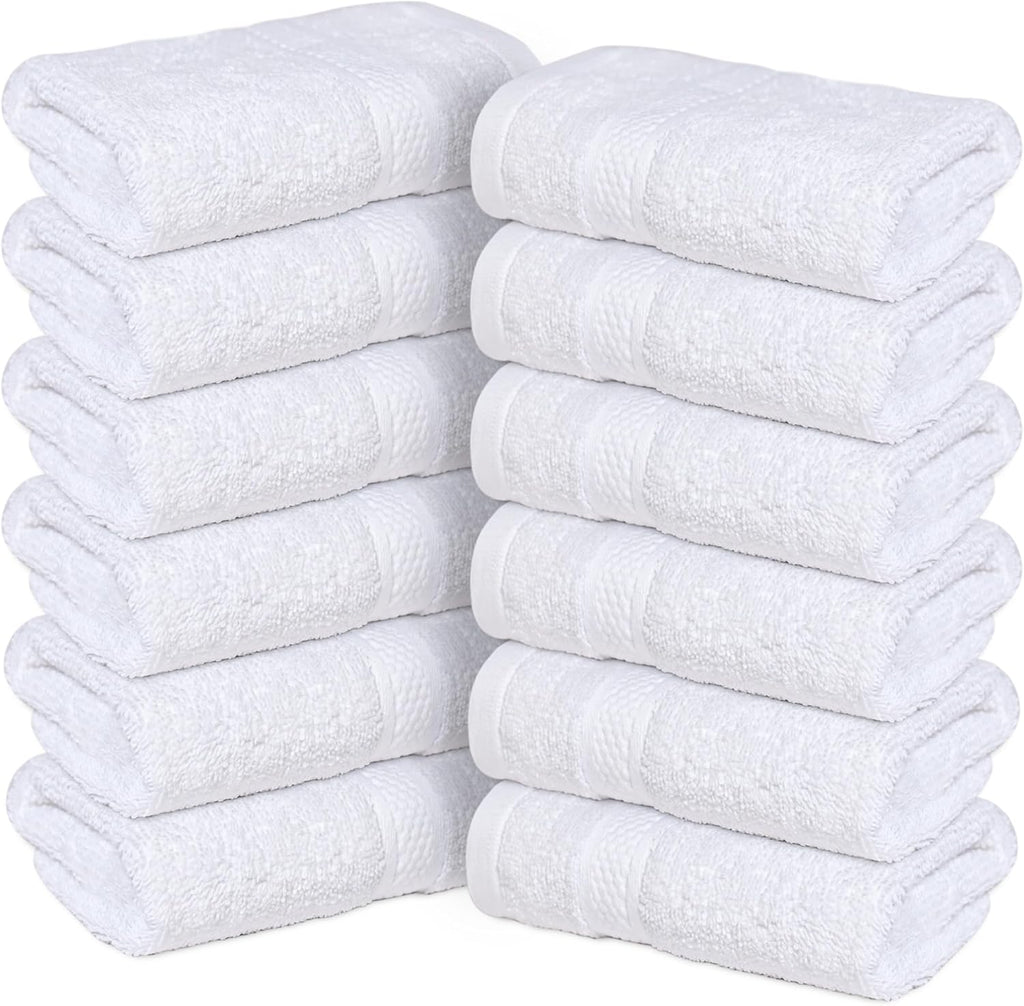12 Pack Face Cloths |30x30 cm| 100% Cotton Wash Cloths - Ultra Soft & Highly Absorbent Fingertip Towels for Spa, Gym, Hotel & Bathroom |Brilliant White|
