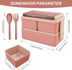 Jsdoin Bento Lunch Box Stackable,1400ml Containers with 3 Removable Compartments and Cutlery, Leak Proof 2 Layer Boxes, for Adults Kids Office Microwave Dishwasher Safe Available(pink)