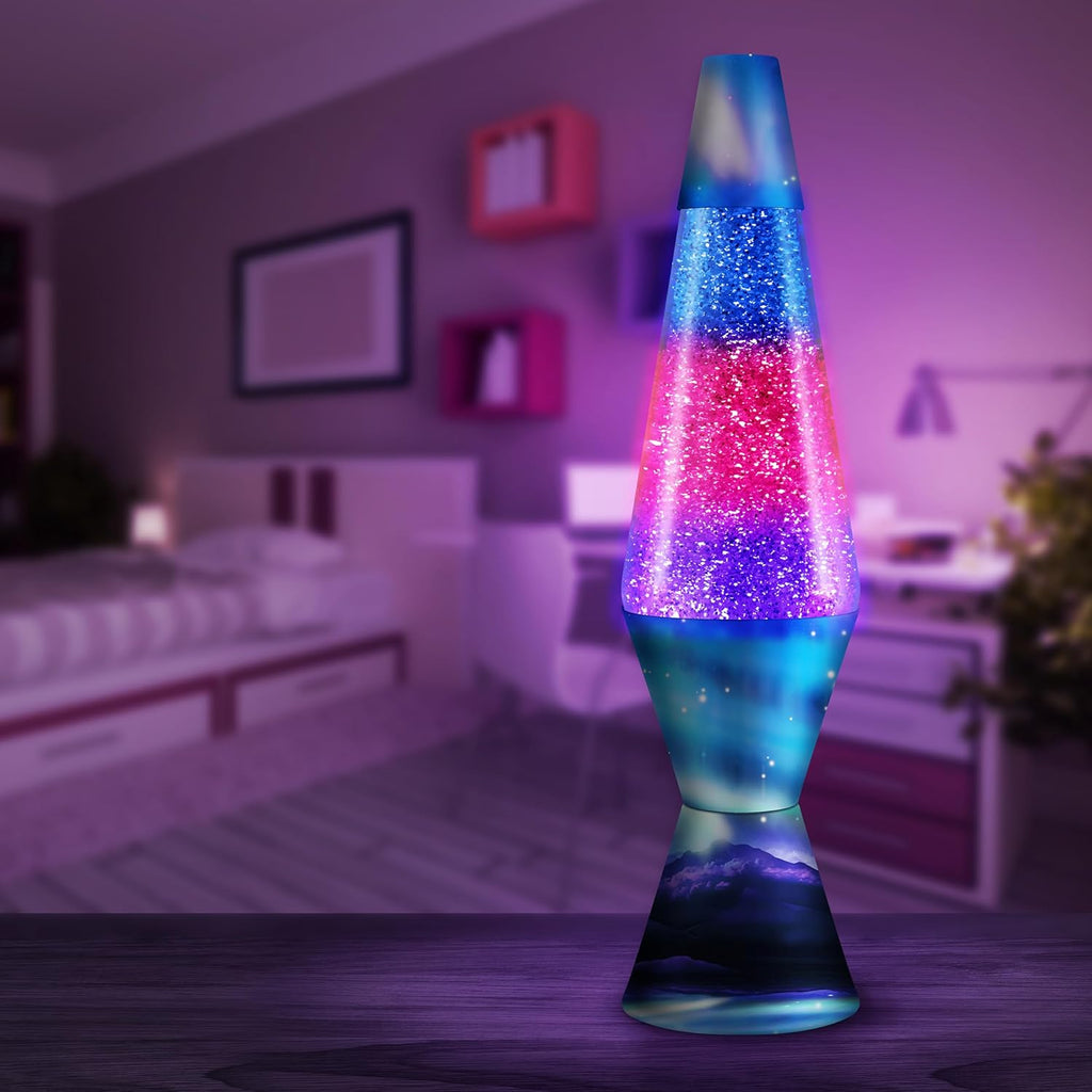 Lamp Northern Lights 2160, Tri-colour Globe, Silver Glitter, Decorative Base and Cap, Original 14.5 inch LAVA® Motion Lamp to Illuminate Your Mood
