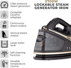 T22023GLD Ceraglide Steam Generator with Steam Shot Button, 3 Temperature Settings, 1.2L, 2700 W, Champagne Gold and Black