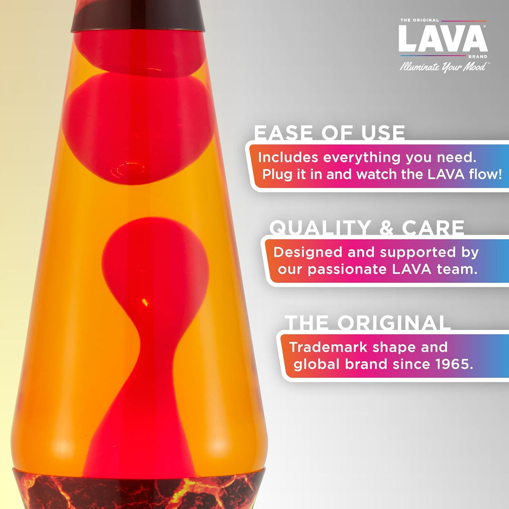 Lamp - 14.5" Volcanic Crags - The Original Motion Lamp - Red and Orange Liquid with Printed Base - Item #2078