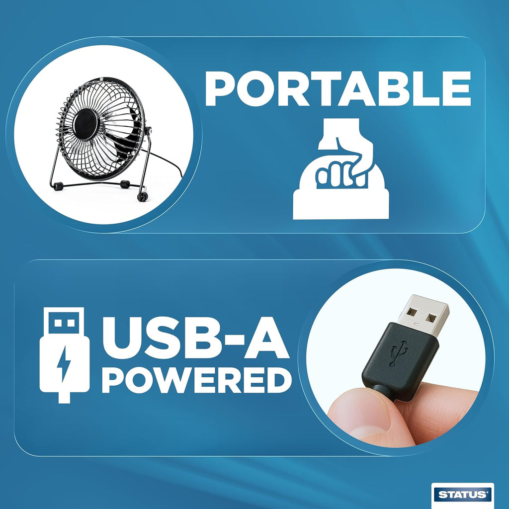 4 Inch USB Desk Fan, Mini Portable, Single Speed, Black, Compact Personal Cooling Fan for Office Travel (SUSBBLKWFAN1PKB4)