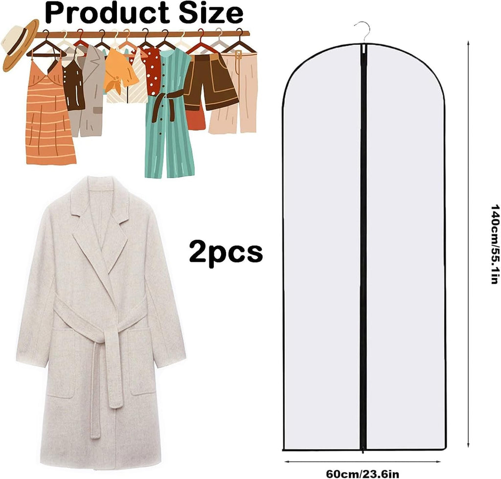 2PCS Dress Bags Covers Long Garment Covers Bag Dress Bag Long Dress Bags Covers Translucent with Zip Waterproof Dustproof Dress Covers Garment Bags Full Length(60 * 140cm)