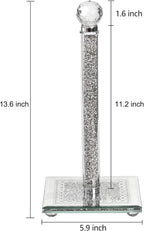 Suwimut Paper Towel Holder Countertop, Silver Standing Paper Towel Roll Dispenser Holder with Square Weighted Base, Tissue Holder Filled with Sparkly Crystal Crushed Diamond for Kitchen Bathroom
