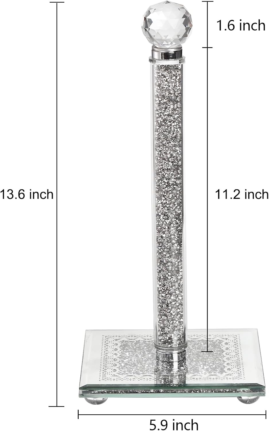 Suwimut Paper Towel Holder Countertop, Silver Standing Paper Towel Roll Dispenser Holder with Square Weighted Base, Tissue Holder Filled with Sparkly Crystal Crushed Diamond for Kitchen Bathroom
