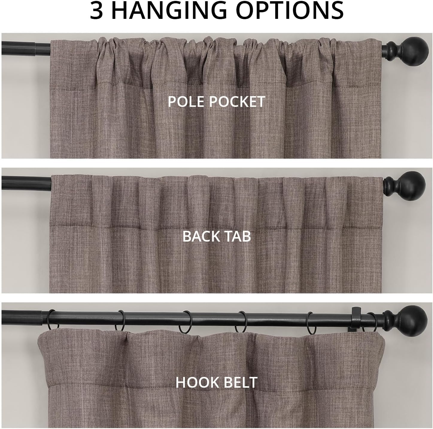 HPD Half Price Drapes BOCH-LN185-P Faux Linen Room Darkening Curtains for Bedroom (1 Panel), 50 x 120 cm, Mink