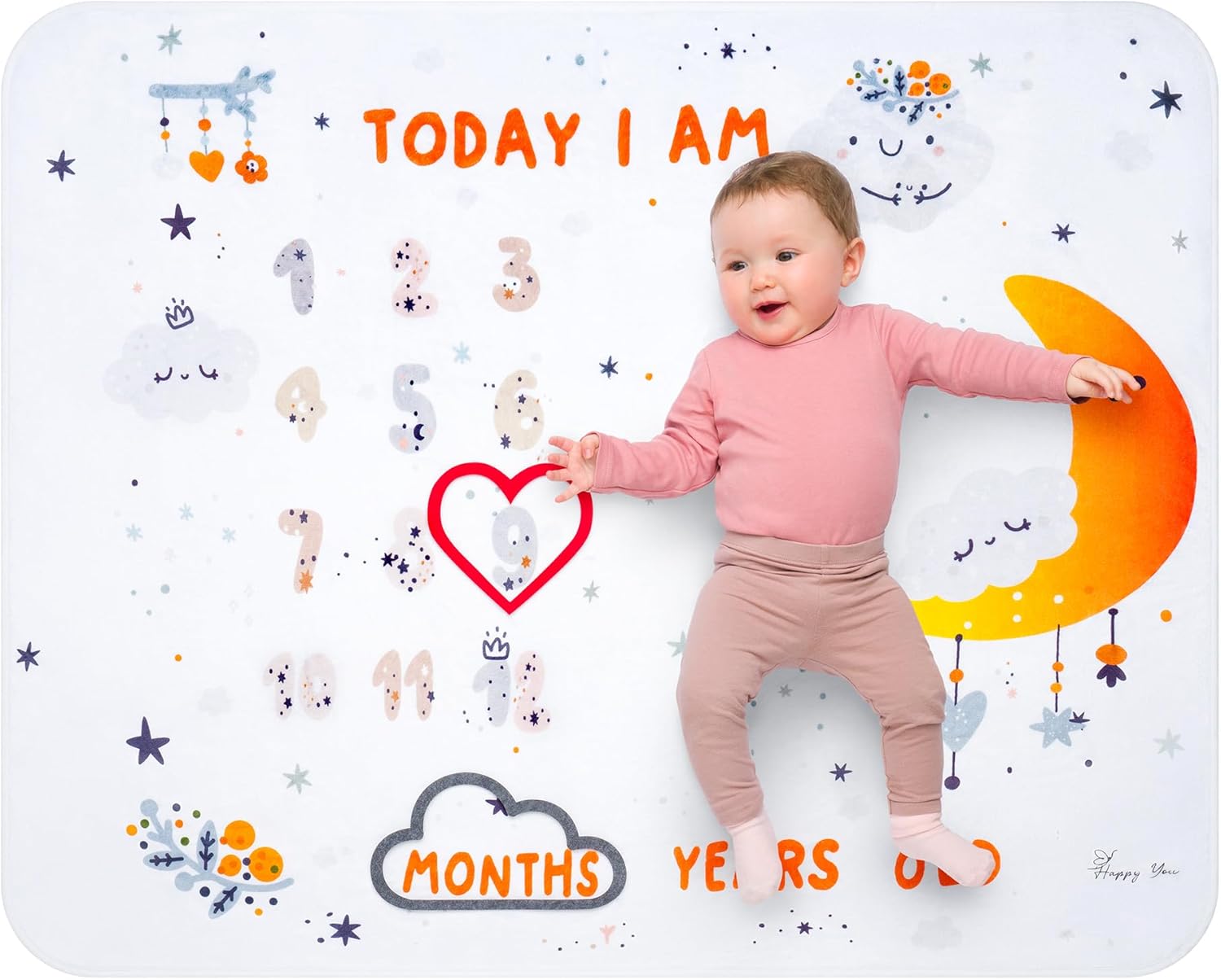 Happy You Baby Milestone Blanket Boy or Girl Unisex Monthly Baby Age Photo Mat |Personalised Newborn Gifts | Soft & Comfortable Fleece | |100 x 127 cm