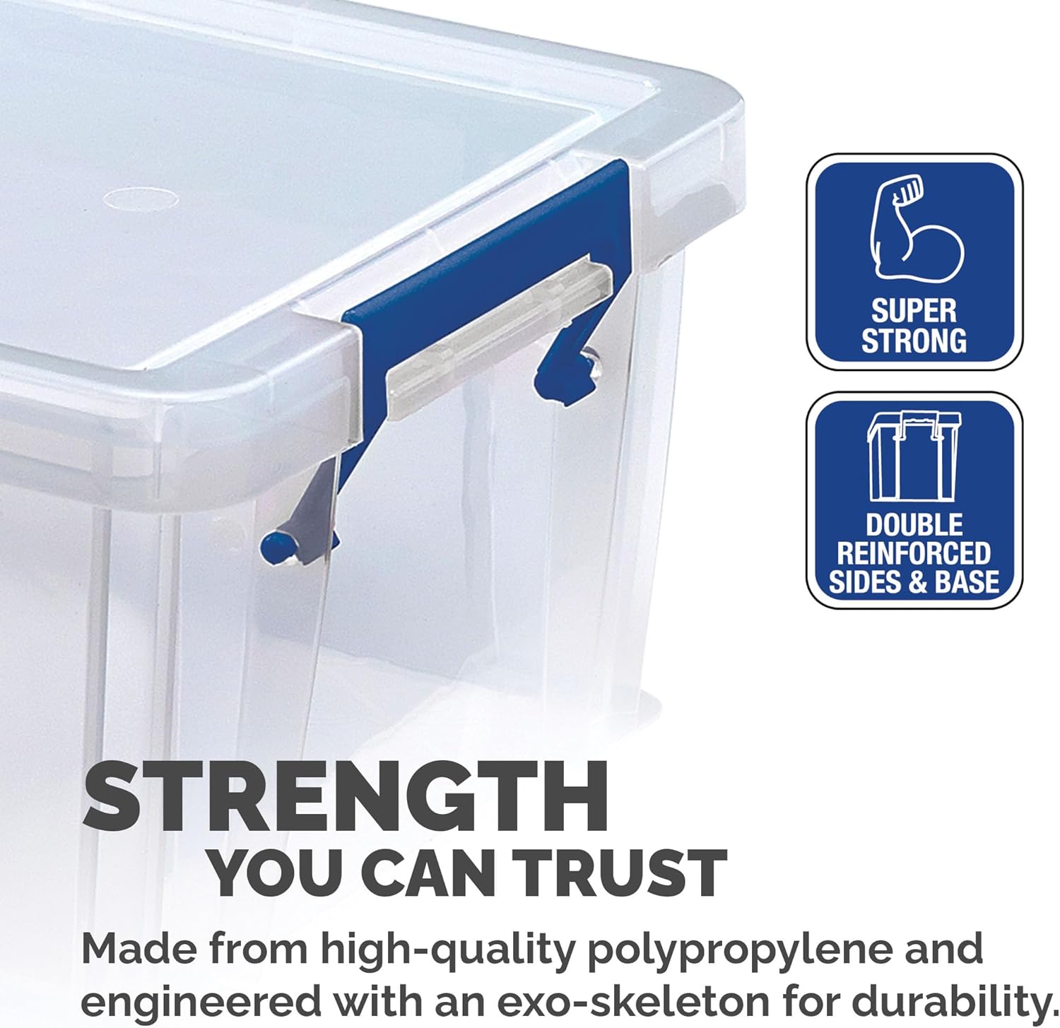 10L Plastic Storage Boxes with Lids. ProStore Super Strong Plastic Storage Boxes (14 x 34 x 21.5cm), Made in the UK, Clear