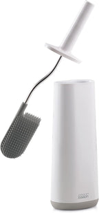 Joseph Joseph Flex - Smart Hygienic Silicone Toilet Brush with Holder Set, flexible anti-drip, anti-clog deep clean head - White/Grey