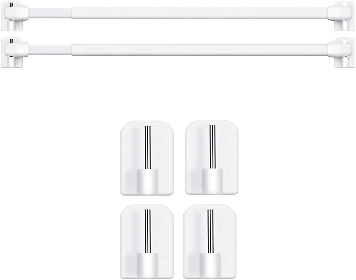 BANJlLl 2 Pack Extendable Net Curtain Rods (30-50cm) with 4 Sticky Hooks - No Drill Tension Rod for Windows.Bathroom, Rental Homes Strong Adhesive, White Lightweight Poles
