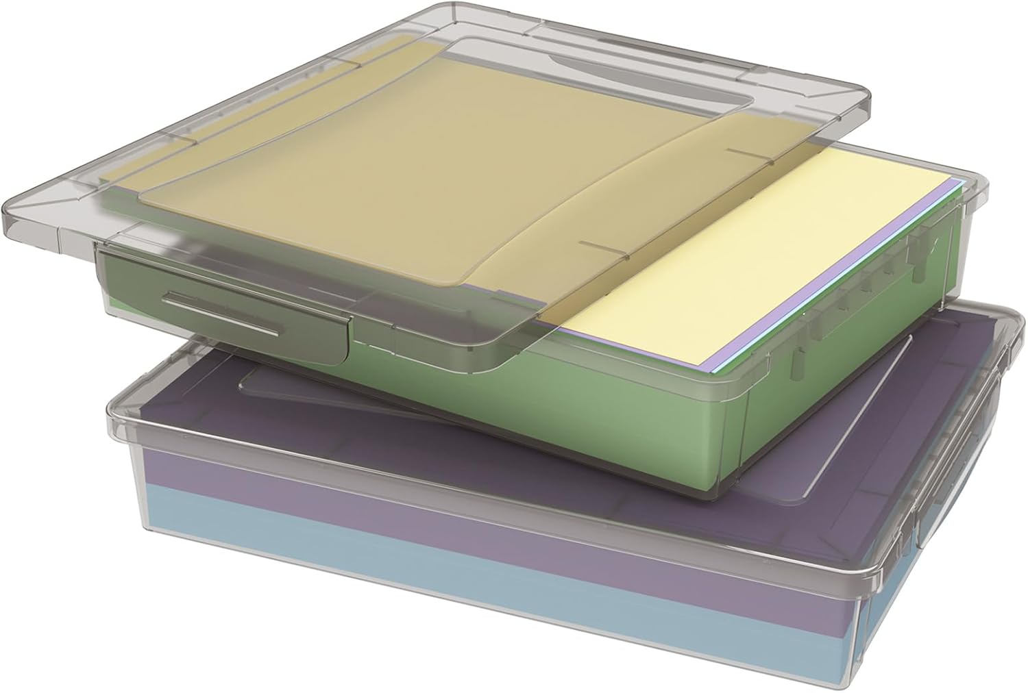 2 Pack Plastic Multi-Purpose Storage Box with Latching Lids, Gray A4 Paper Storage, Classroom Organization, Storage Containers for Board Game, Craft, Document, Magazine, Art Supplies Main image