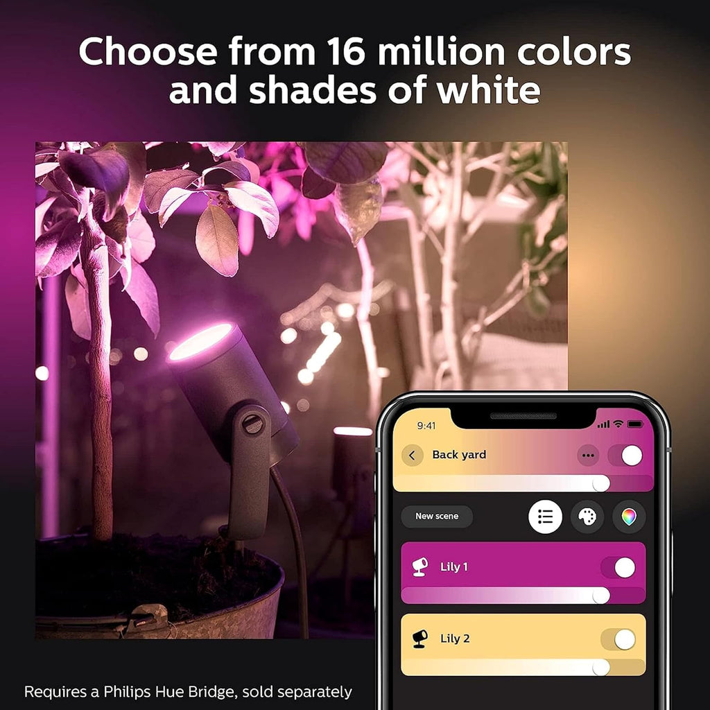 Lily White and Colour Ambiance LED Single Spotlight Extension: Smart Outdoor Lighting for Garden, Works with Alexa, Google Assistant and Apple Homekit