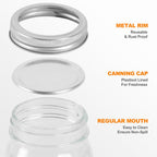 475ml Mason Jar with Anti-Slip Design & Measuring Scale – Premium Thickened Calcium Glass, Lead-Free, Leak-Proof Lid with Plastic Seal, 7cm Wide Mouth, Ideal for Storage, Preserves & More (6 Pack)