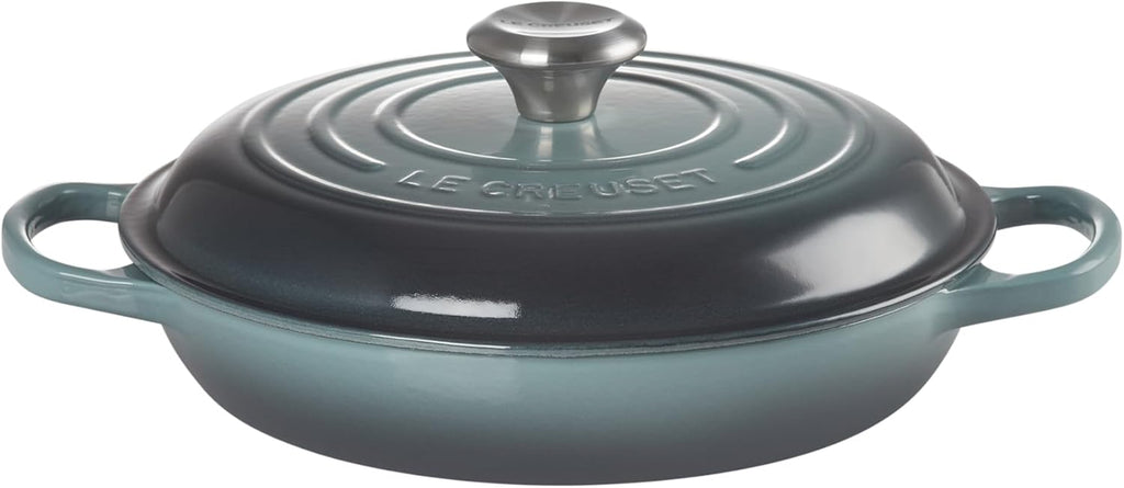 Signature 21180263602430 Enamelled Cast Iron Shallow Casserole Dish With Lid, 26 cm, 2.2 Litres, Ocean