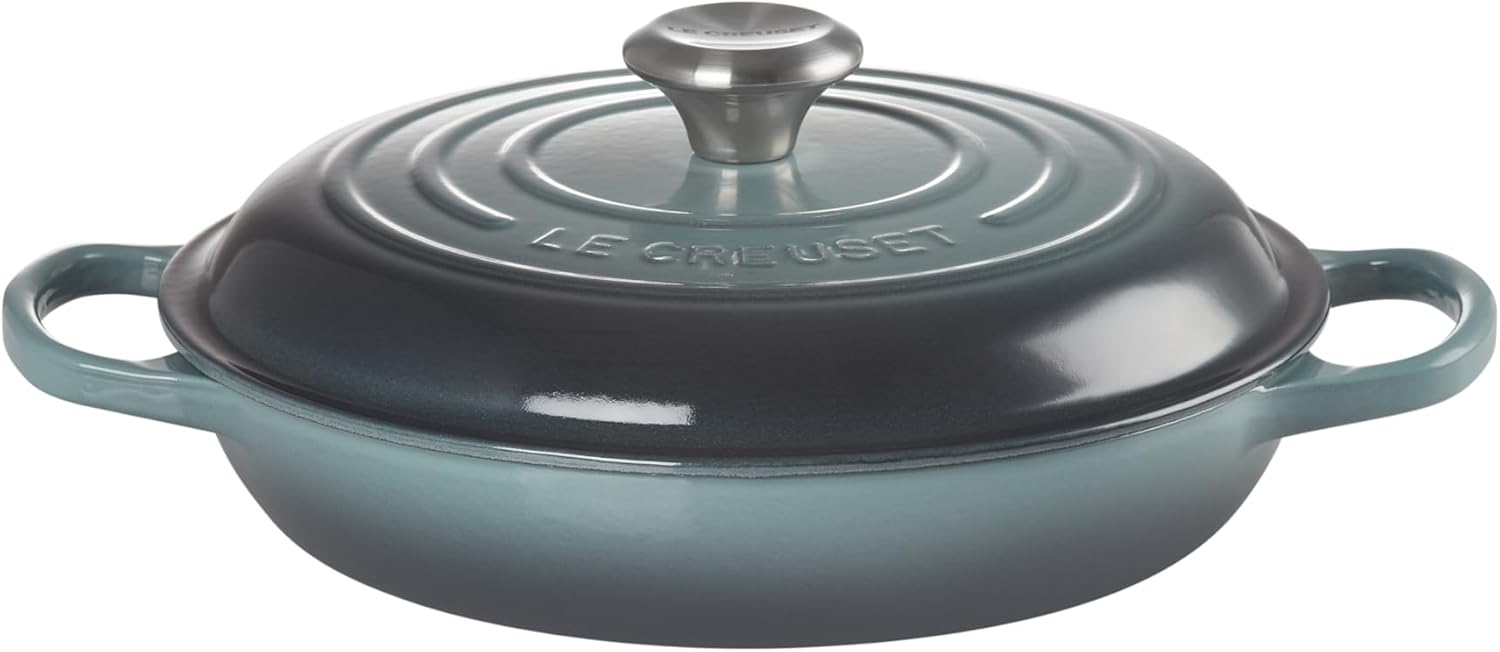 Signature 21180263602430 Enamelled Cast Iron Shallow Casserole Dish With Lid, 26 cm, 2.2 Litres, Ocean