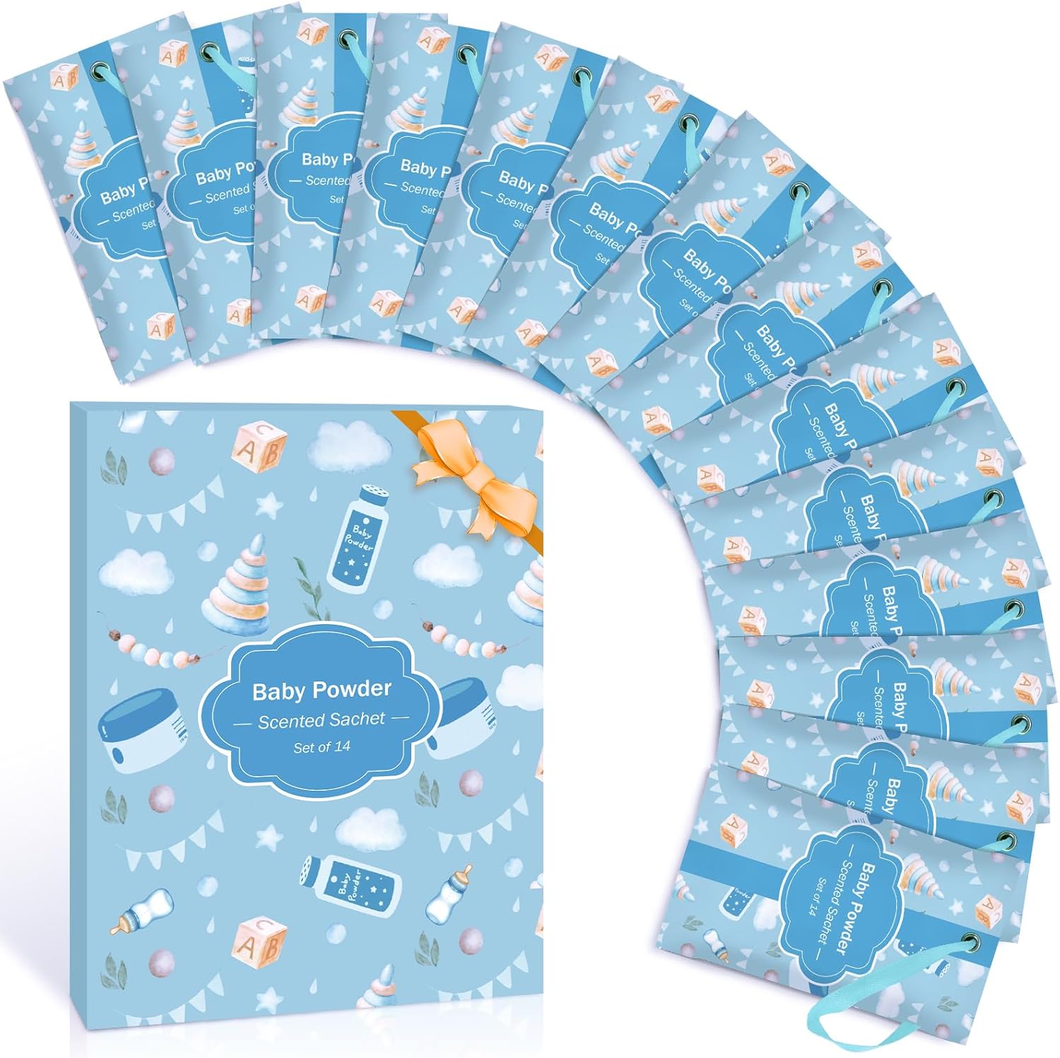 Scented Sachet Bags, Baby Powder Fragrance Wardrobe Sachets, Pack of 14, for Closet, Room, Drawers, Car
