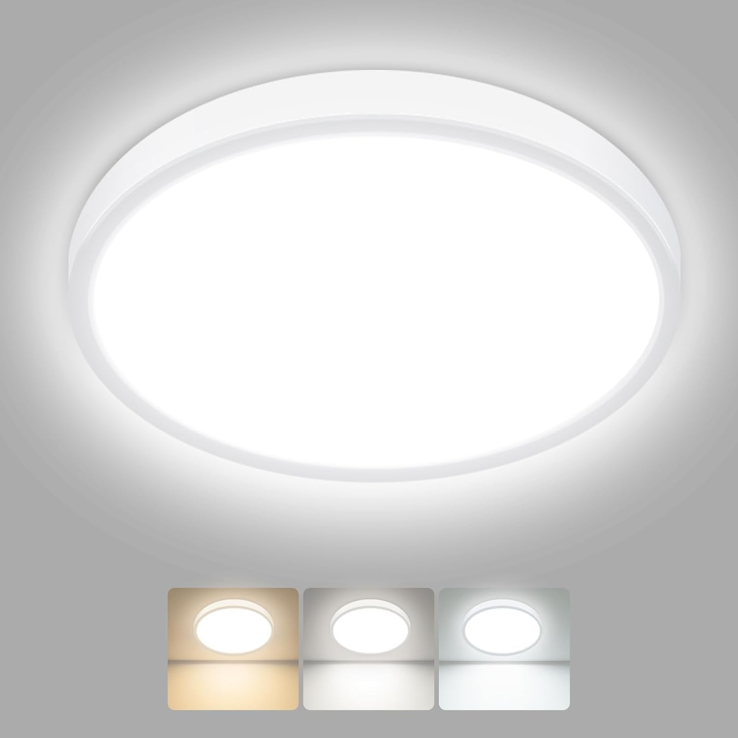 hepside LED Ceiling Light,3000K/4000K/6500K 3 Color Temperature, Waterproof IP54 LED Bathroom Light, Modern,Round Flush Ceiling Lamp for Bathroom, Kitchen,Bedroom,Hallway,Living Room, Bulkhead Main image