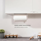 Paper Towel Holder Under Cabinet or Wall Mount ONE HAND Operation Tension Arm Kitchen Roll Holder (White, for 18-23cm/7-9inches roll)