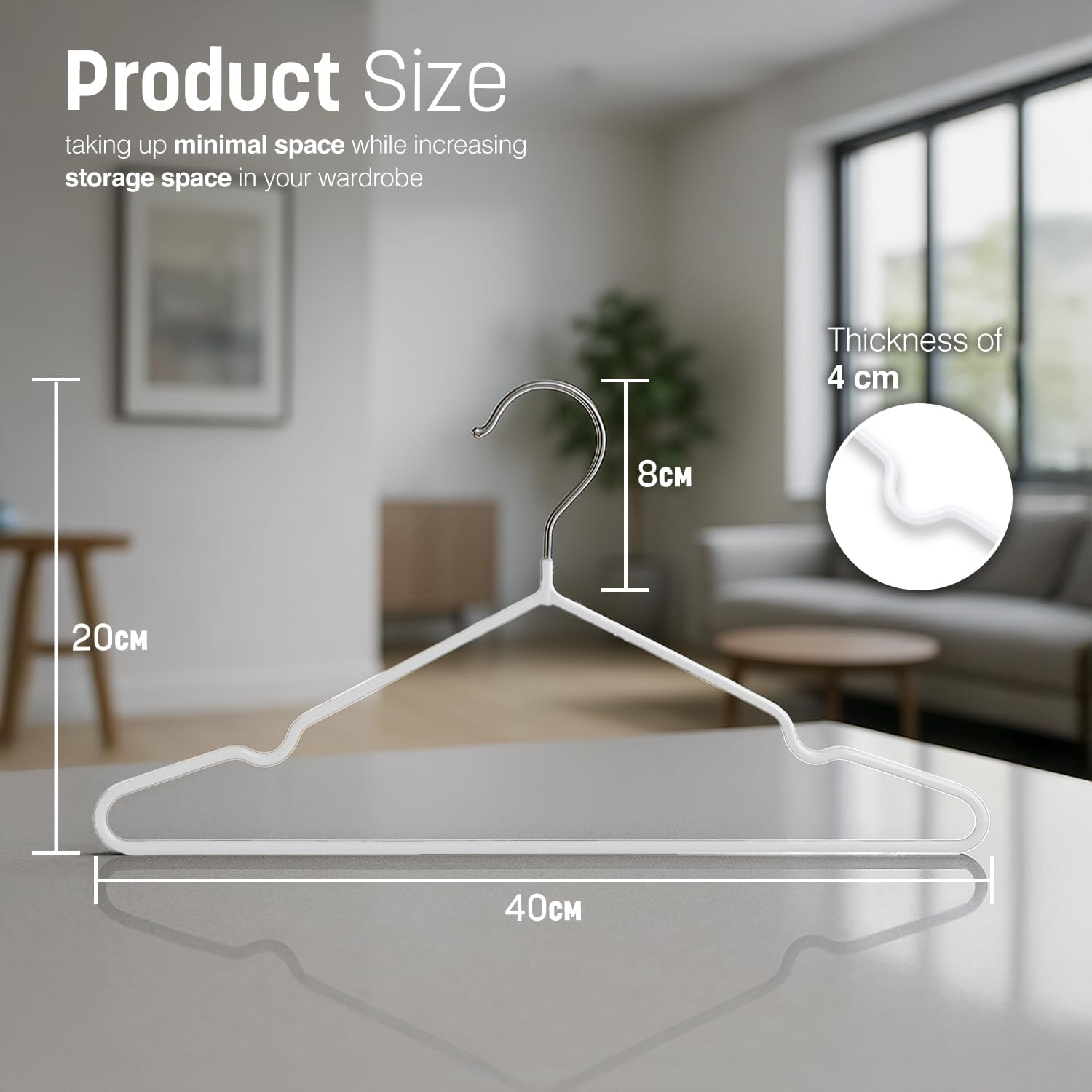 20x Premium Rubber Coated Metal Hangers - Heavy Duty - Space Saving Organiser Clothes Hangers For Wardrobes Coat Rack Rails (White) Secondary image